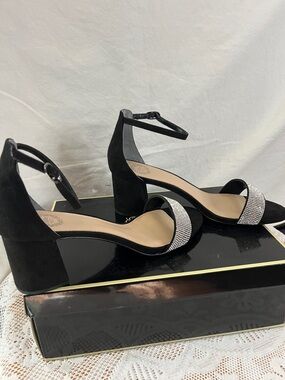 I Miller Black Ankle-Strap Rhinestone Sandals NIB 9